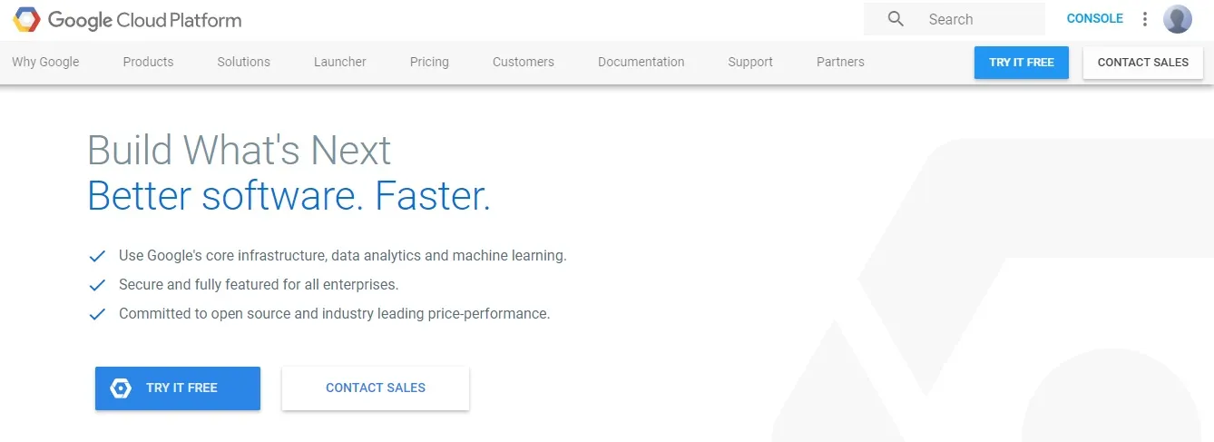 The Google Cloud home page.