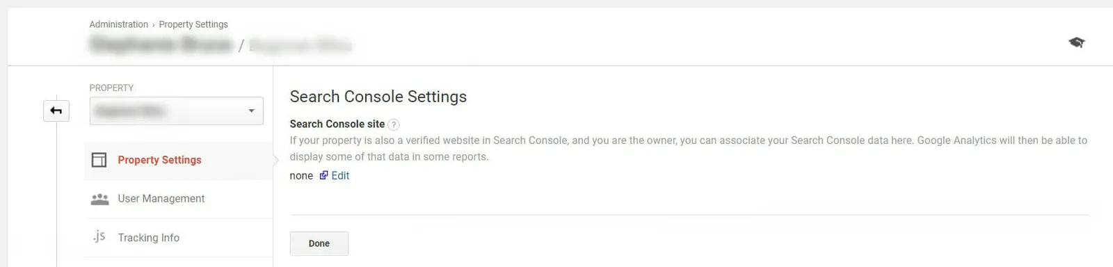 Google Analytics Search Console settings
