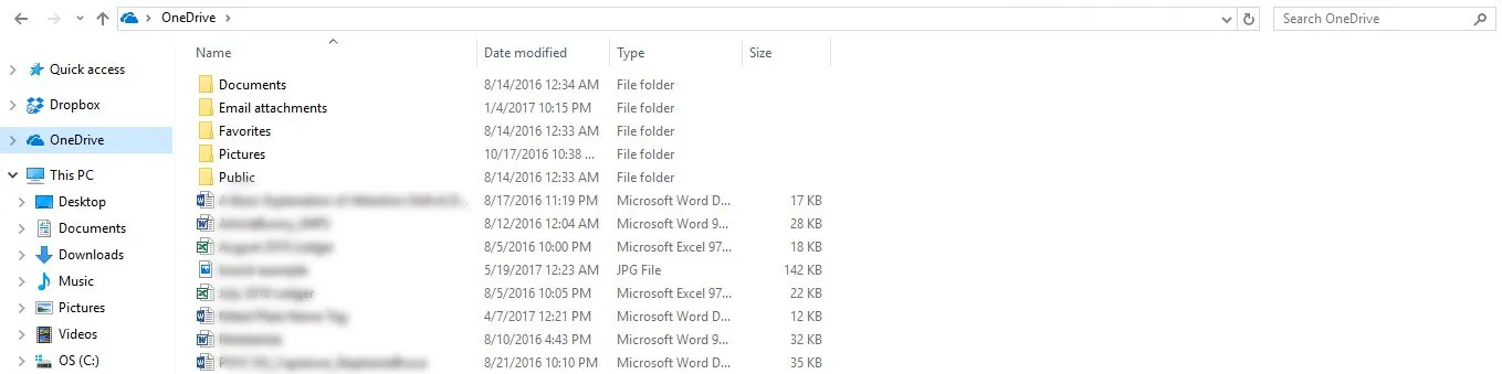 A OneDrive folder on computer