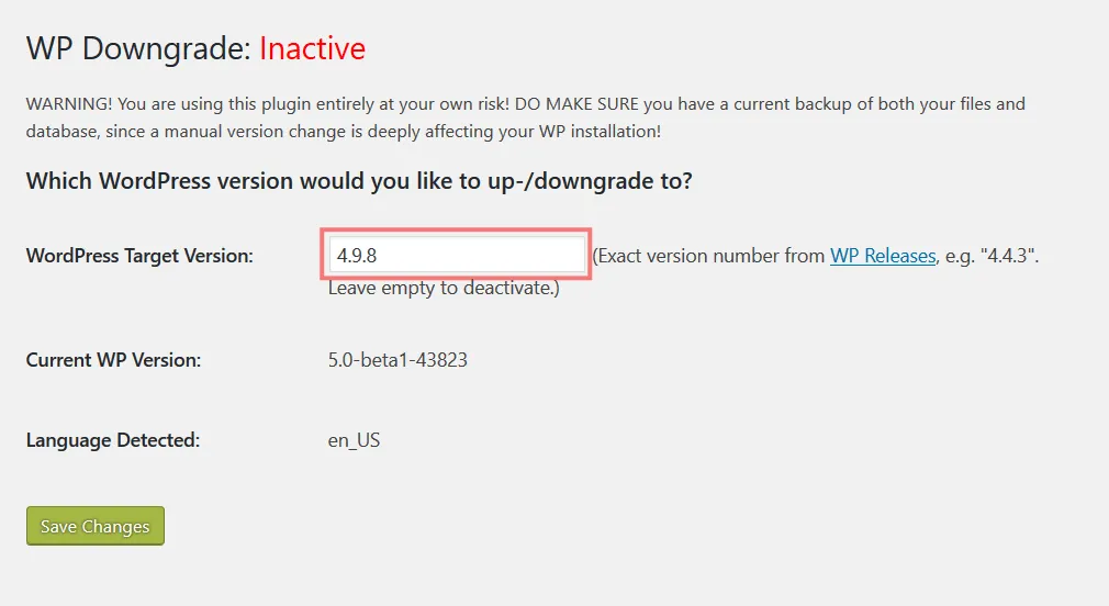 WP DownGrade Plugin
