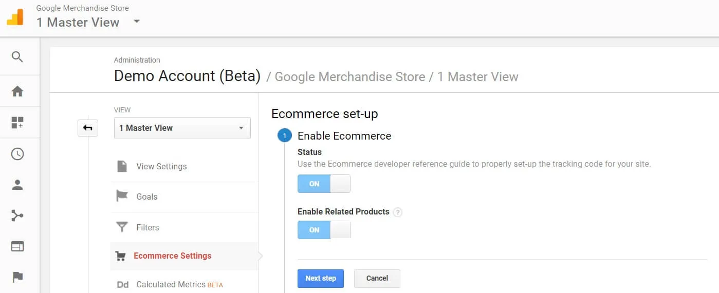 Google Analytics Enable Ecommerce option