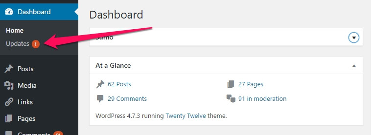 Updates in WP Dashboard